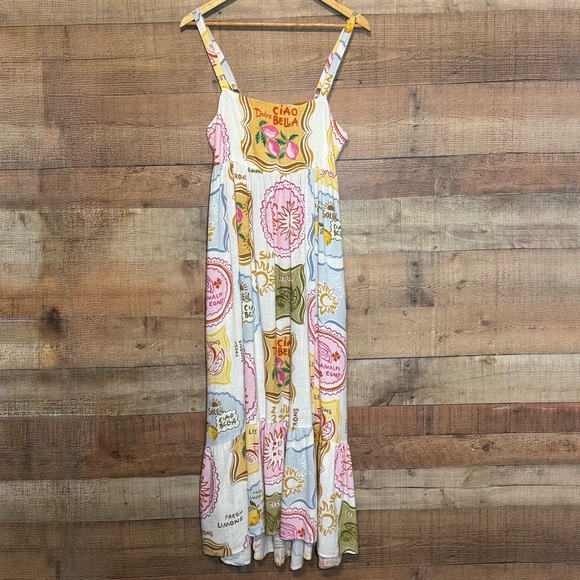 Paper Heart Les Citrons Maxi Dress Small Linen Coastal Chic Amalfi Euro Summer - Picture 2 of 12